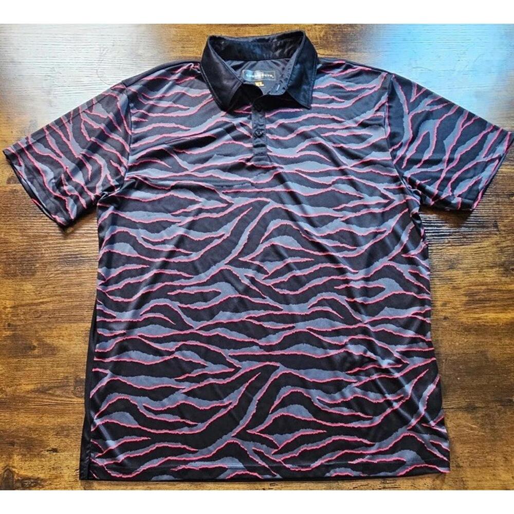 Loudmouth Shirt Mens XL Black Zebra Striped Golf Polo Short Sleeve‎ Performance